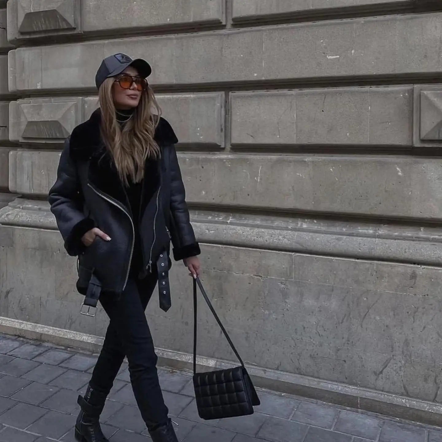 Faux Fur Fashion Biker Mantel Streetwear Jacke JLR Design