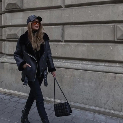 Faux Fur Fashion Biker Mantel Streetwear Jacke JLR Design