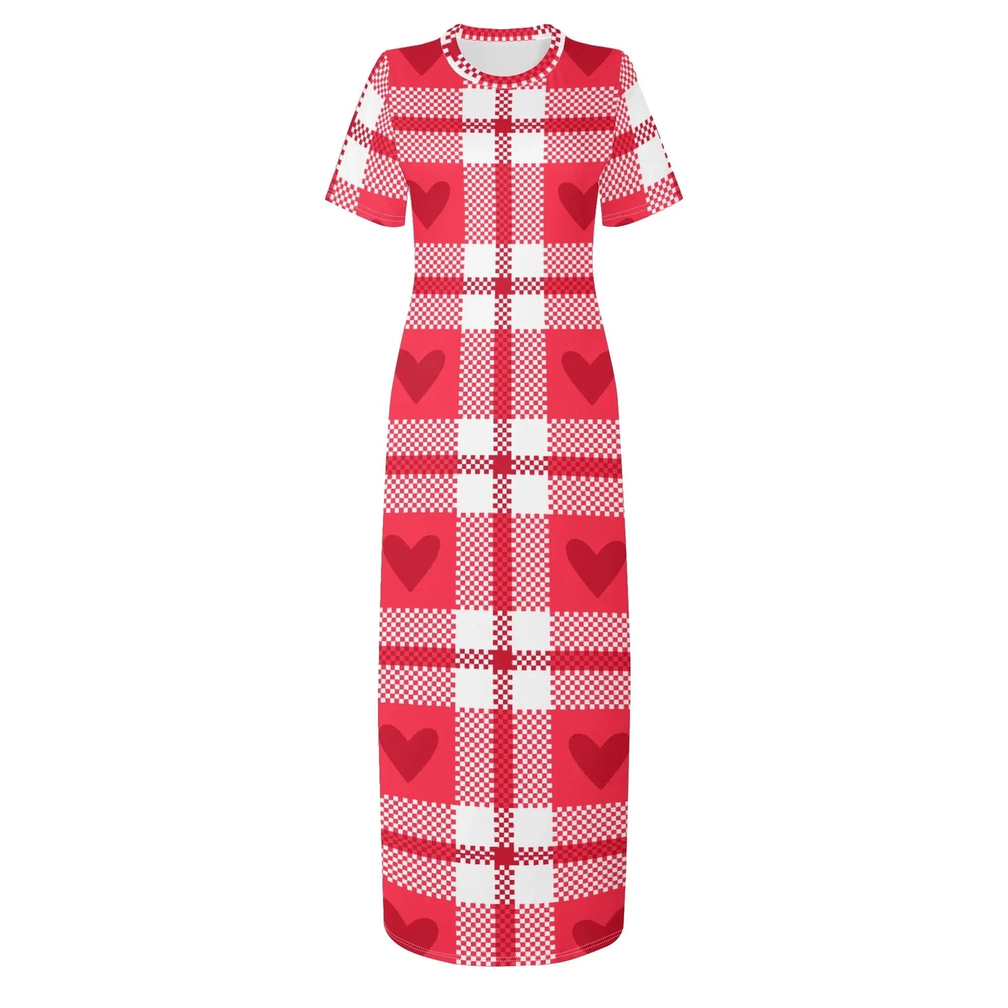 flanell-heart-short-sleeve-long-dress-long-dress-jlr-design-64816 - JLR Design