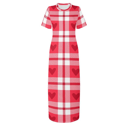 flanell-heart-short-sleeve-long-dress-long-dress-jlr-design-64816 - JLR Design