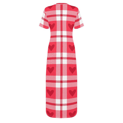 flanell-heart-short-sleeve-long-dress-long-dress-jlr-design-97903 - JLR Design