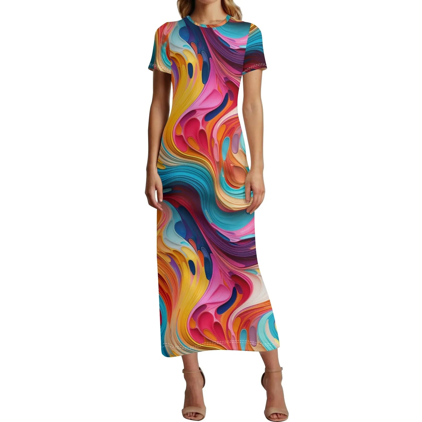 fluid-colours-camouflage-short-sleeve-long-dress-long-dress-jlr-design-68320 - JLR Design