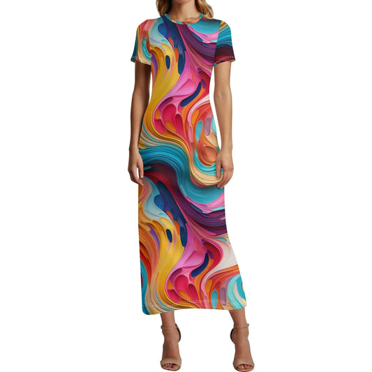fluid-colours-camouflage-short-sleeve-long-dress-long-dress-jlr-design-68320 - JLR Design