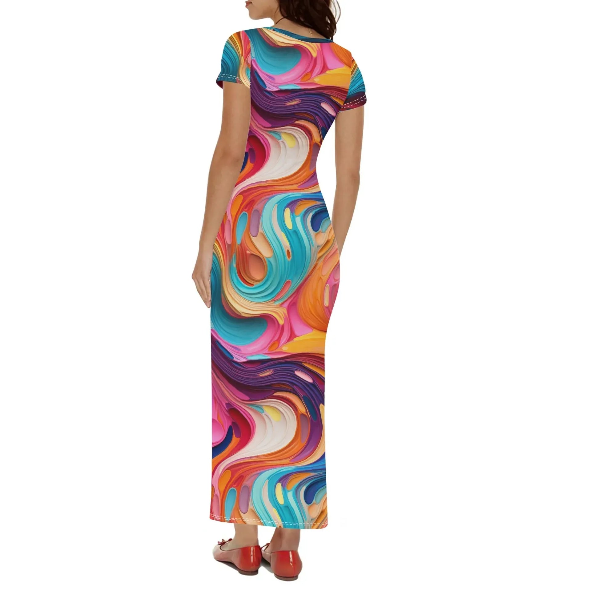 fluid-colours-camouflage-short-sleeve-long-dress-long-dress-jlr-design-94739 - JLR Design