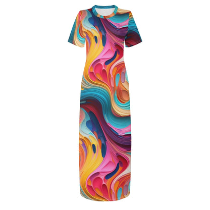 fluid-colours-camouflage-short-sleeve-long-dress-long-dress-jlr-design-63789 - JLR Design
