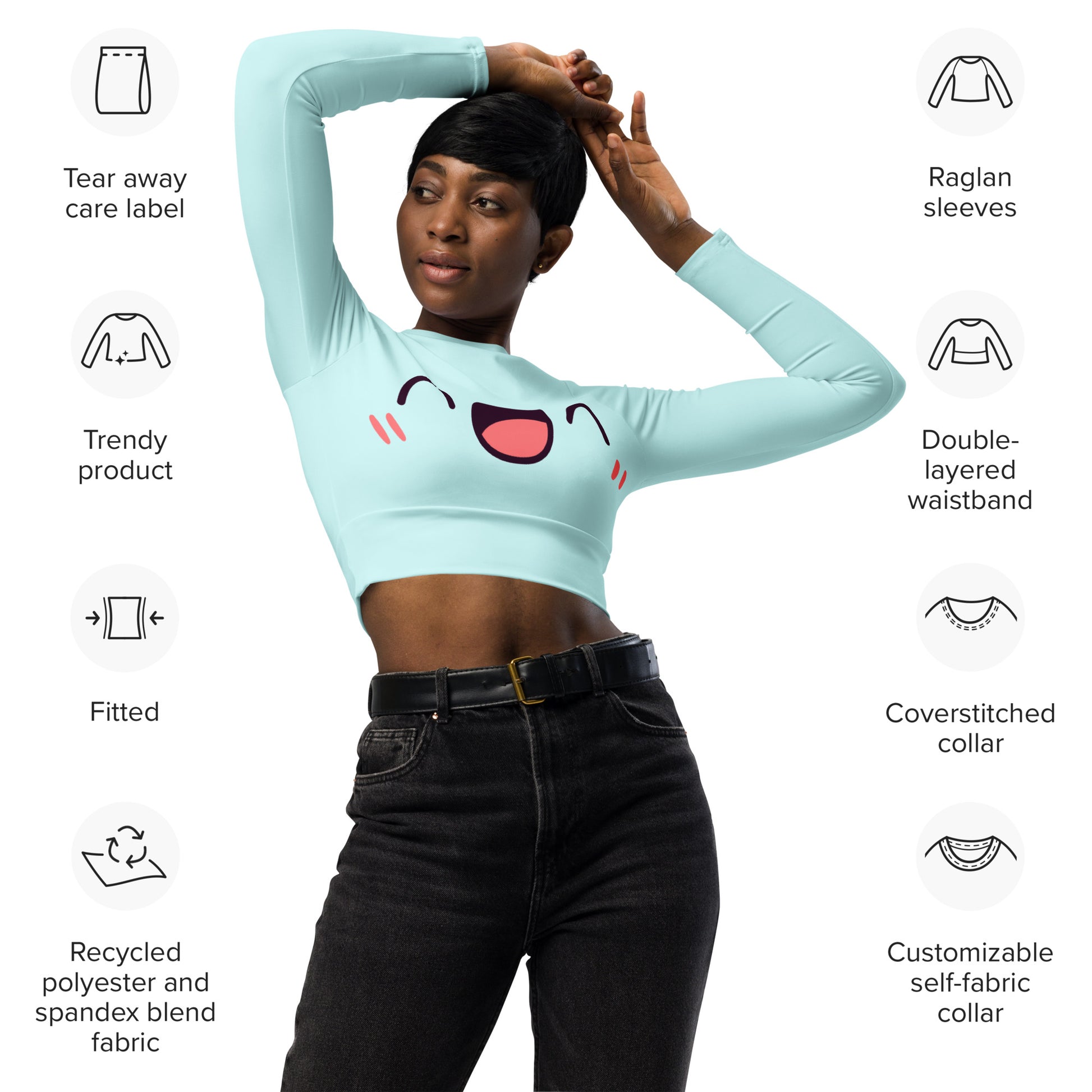 Fröhliches Kawaii Long Sleeve Crop Top Long Sleeve Crop Top JLR Design