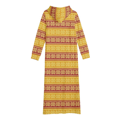 gelbes-strickmuster-schneeflocke-bequemes-leichtes-hoodie-kleid-hoodiekleid-jlr-design-76579 - JLR Design