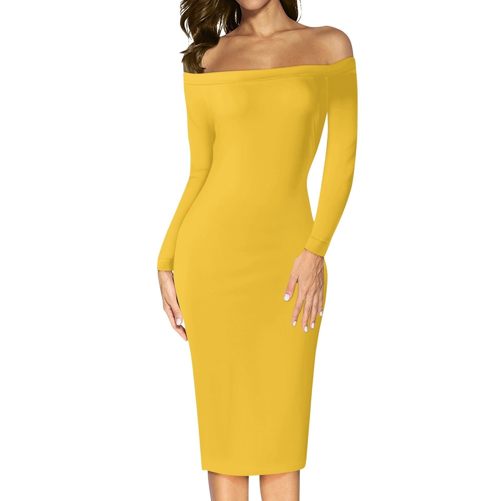 Gelbes Long Sleeve Off-Shoulder-Kleid -- Gelbes Long Sleeve Off-Shoulder-Kleid - undefined Off-Shoulder-Kleid | JLR Design