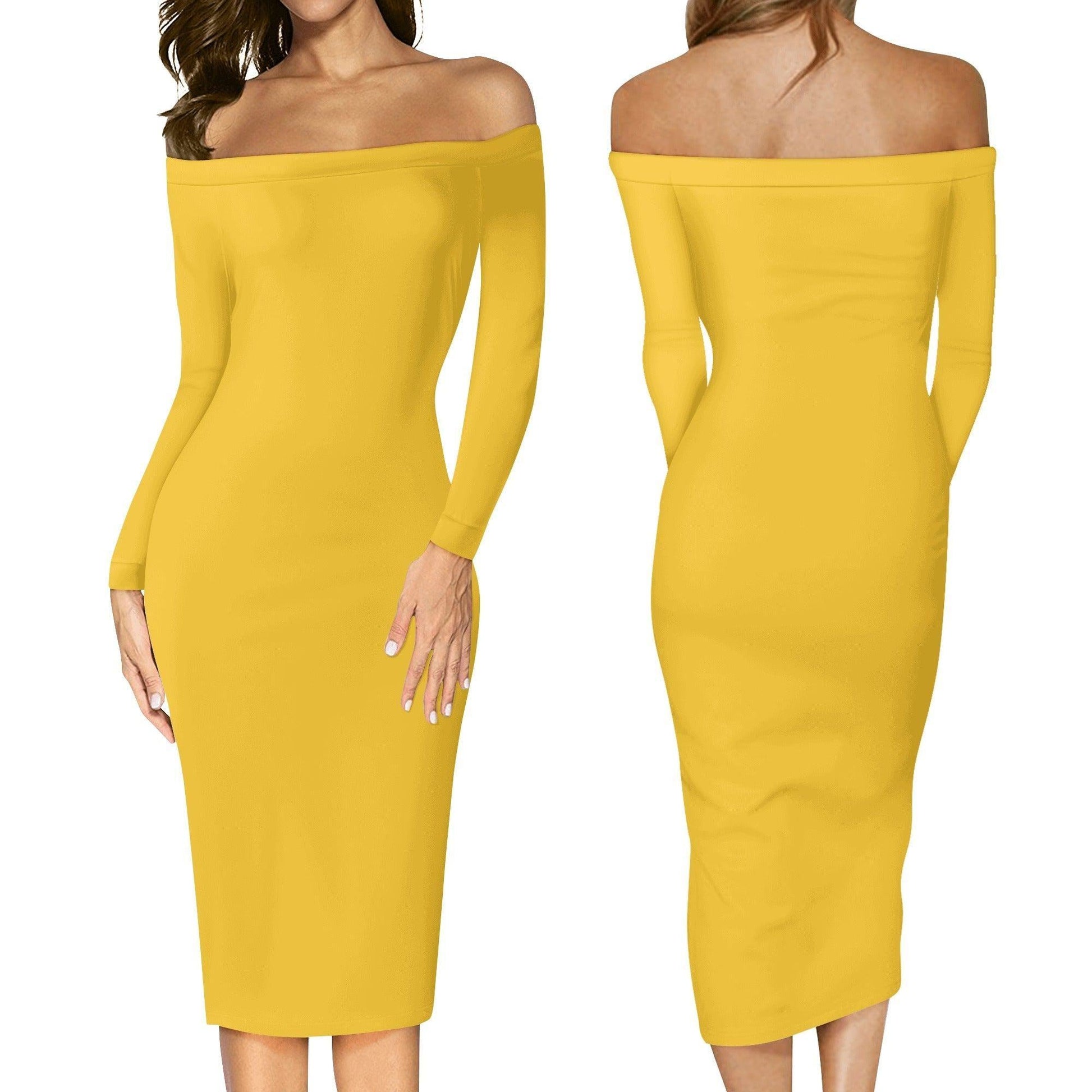 Gelbes Long Sleeve Off-Shoulder-Kleid -- Gelbes Long Sleeve Off-Shoulder-Kleid - undefined Off-Shoulder-Kleid | JLR Design