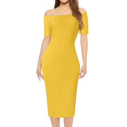 Gelbes Off-Shoulder-Kleid -- Gelbes Off-Shoulder-Kleid - undefined Off-Shoulder-Kleid | JLR Design