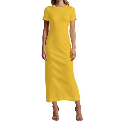 gelbes-short-sleeve-long-dress-long-dress-jlr-design-98939 - JLR Design