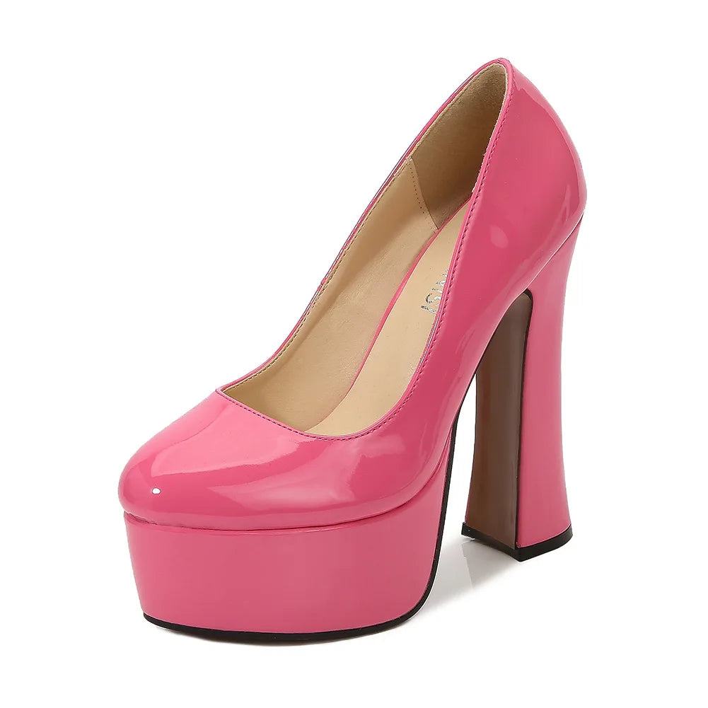 Glänzende High Heel Pumps mit dickem Absatz High Heels 89.99 glänzend, Heel, High, Pumps, rosa, rot, schwarz JLR Design