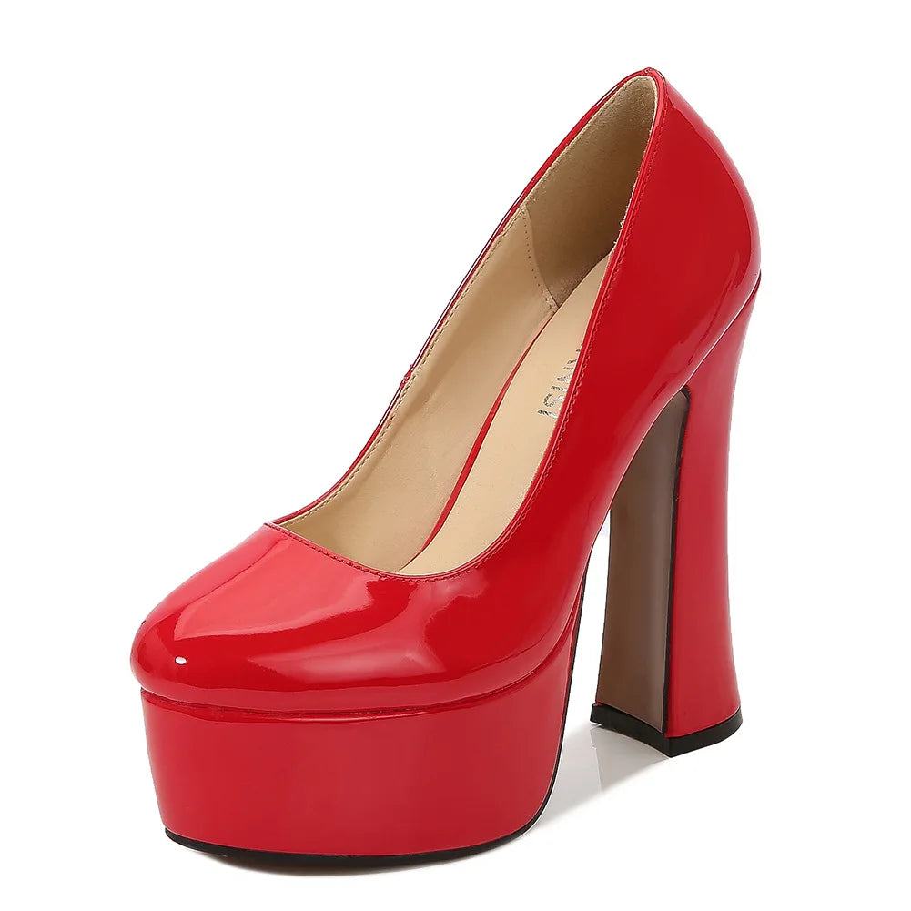 Glänzende High Heel Pumps mit dickem Absatz High Heels 89.99 glänzend, Heel, High, Pumps, rosa, rot, schwarz JLR Design