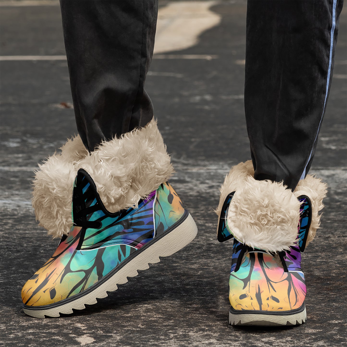 Gothic Tie Dye v2 Chic Boots mit Plüschfutter Stiefel JLR Design