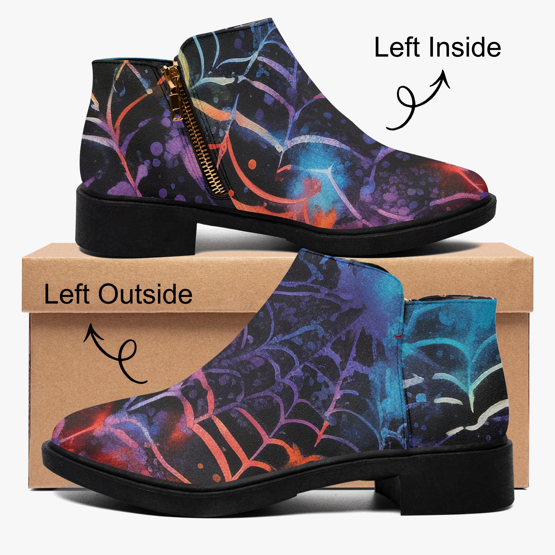 Gothic Tie Dye v4 elegante Reißverschluss-Stiefeletten Stiefeletten JLR Design
