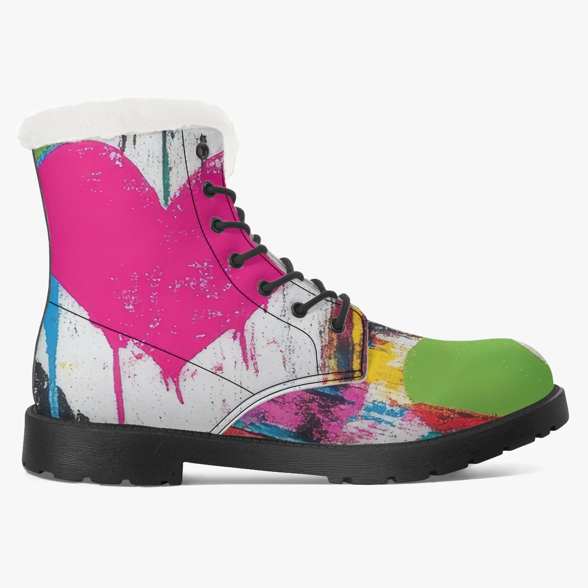 Graffiti Hearts Faux Fur Leder Boots Boots JLR Design