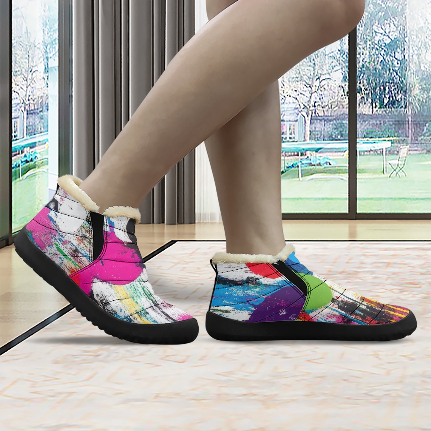 Graffiti Hearts Faux Fur Slipper Slipper JLR Design