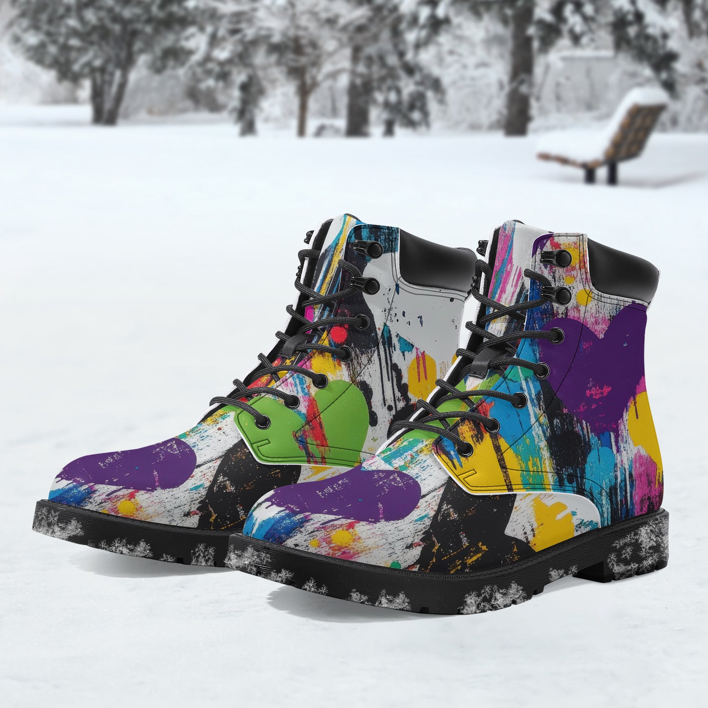 Graffiti Hearts Leder Boots | Stylische und Warme Winterstiefel Boots JLR Design