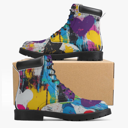 Graffiti Hearts Leder Boots | Stylische und Warme Winterstiefel Boots JLR Design
