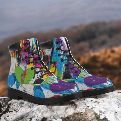 Graffiti Hearts Leder Boots | Stylische und Warme Winterstiefel Boots JLR Design