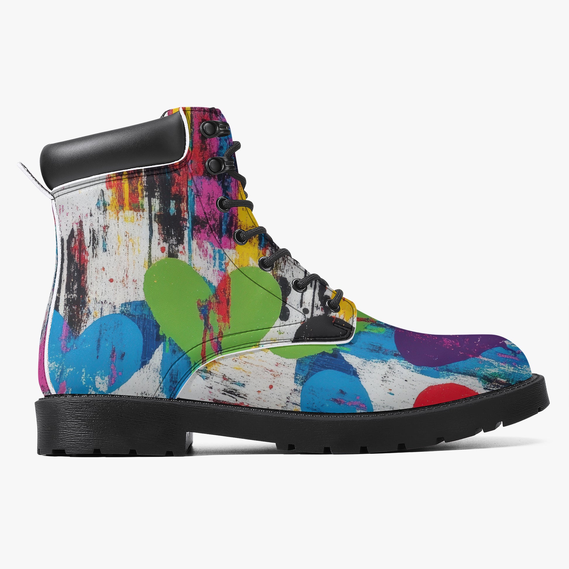 Graffiti Hearts Leder Boots | Stylische und Warme Winterstiefel Boots JLR Design
