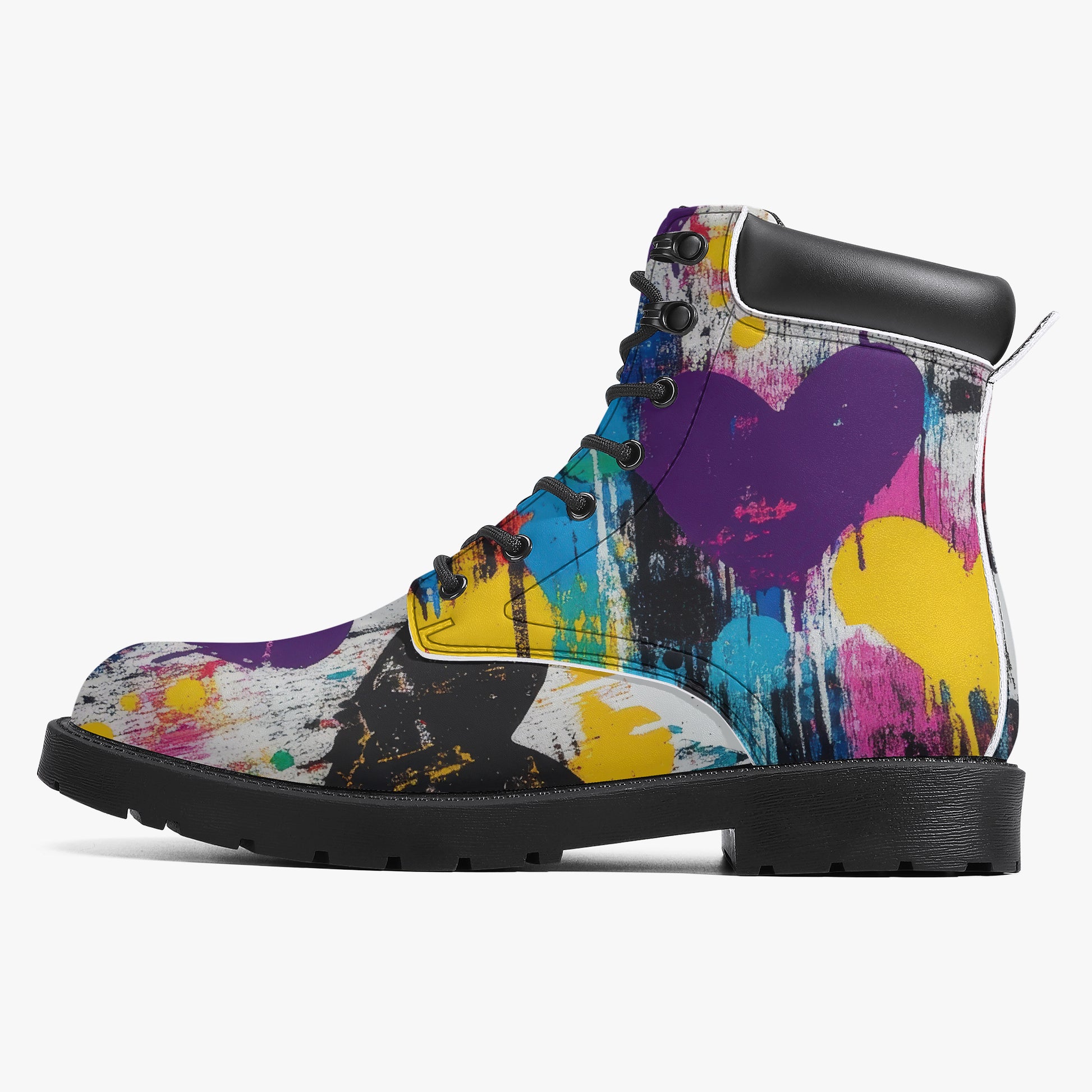 Graffiti Hearts Leder Boots | Stylische und Warme Winterstiefel Boots JLR Design