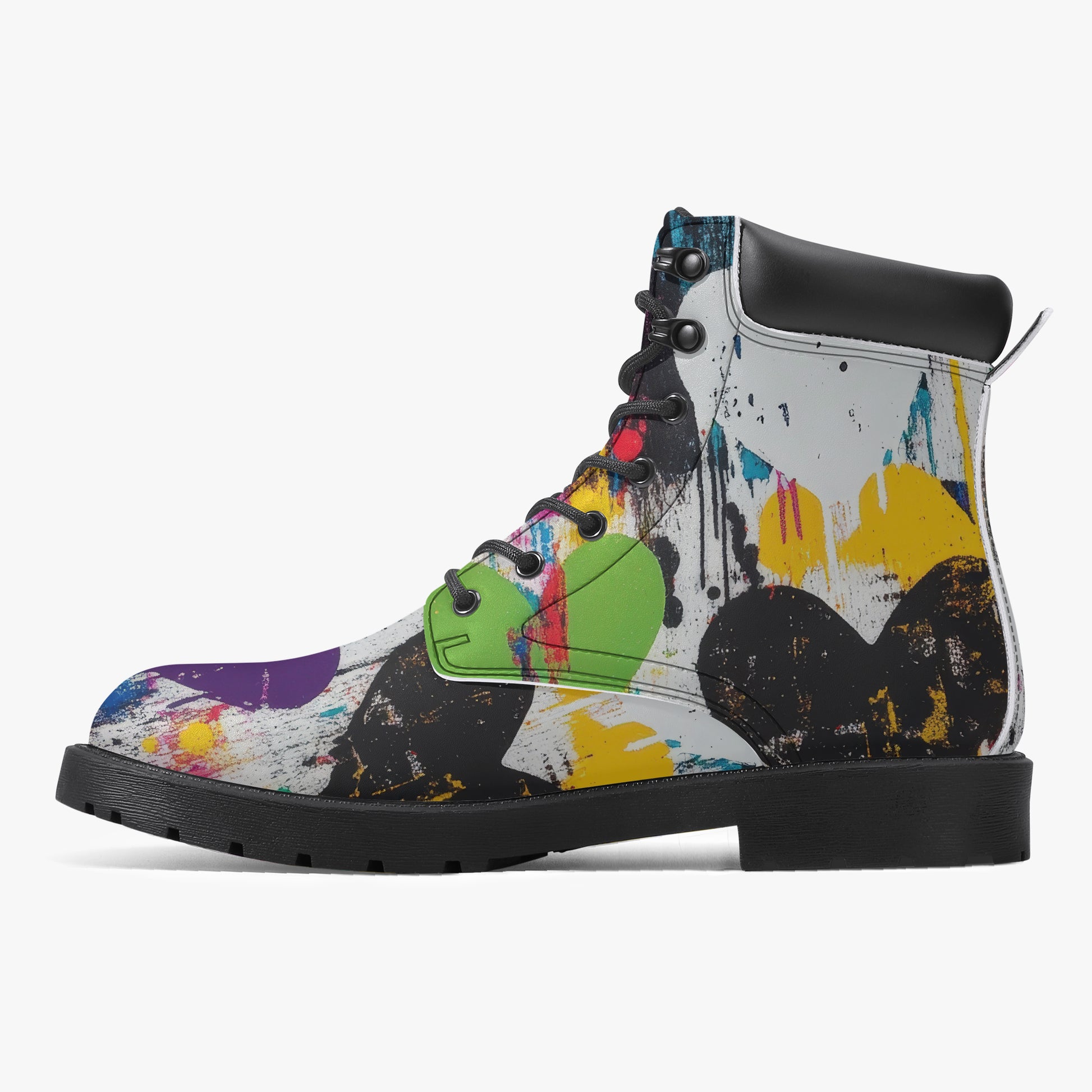 Graffiti Hearts Leder Boots | Stylische und Warme Winterstiefel Boots JLR Design