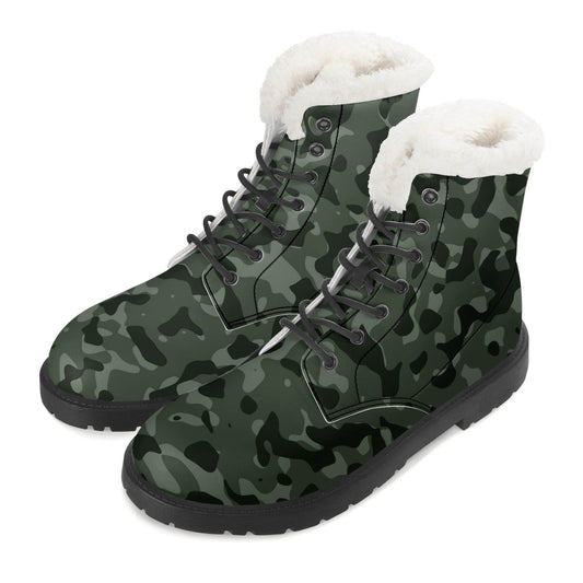 Green Camouflage Faux Fur Stiefel für Damen -- Green Camouflage Faux Fur Stiefel für Damen - undefined Lederstiefel | JLR Design