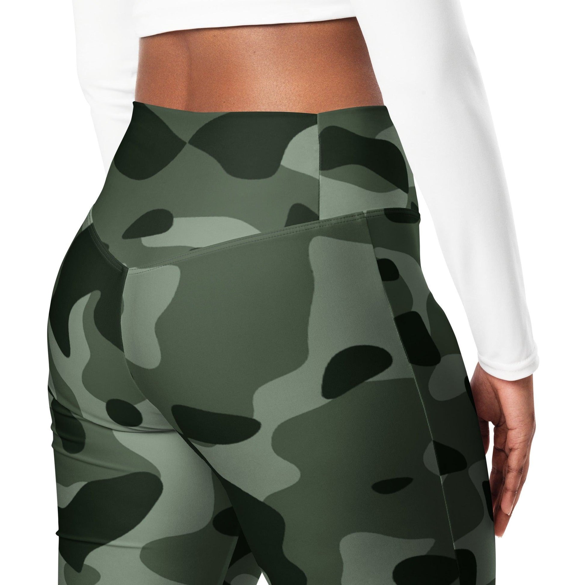 Green Camouflage High Waist Flare Leggings Flare Leggings 69.99 Camouflage, Flare, Green, High, Leggings, Waist JLR Design