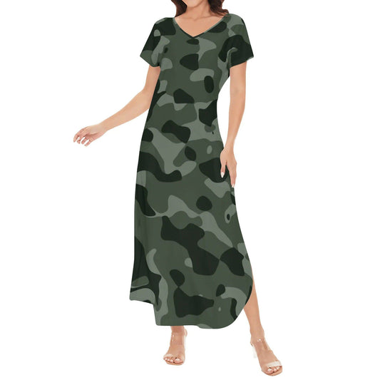 Green Camouflage kurzärmliges drapiertes Kleid drapiertes Kleid 63.99 Camouflage, drapiert, Green, kleid, kürzärmlig JLR Design