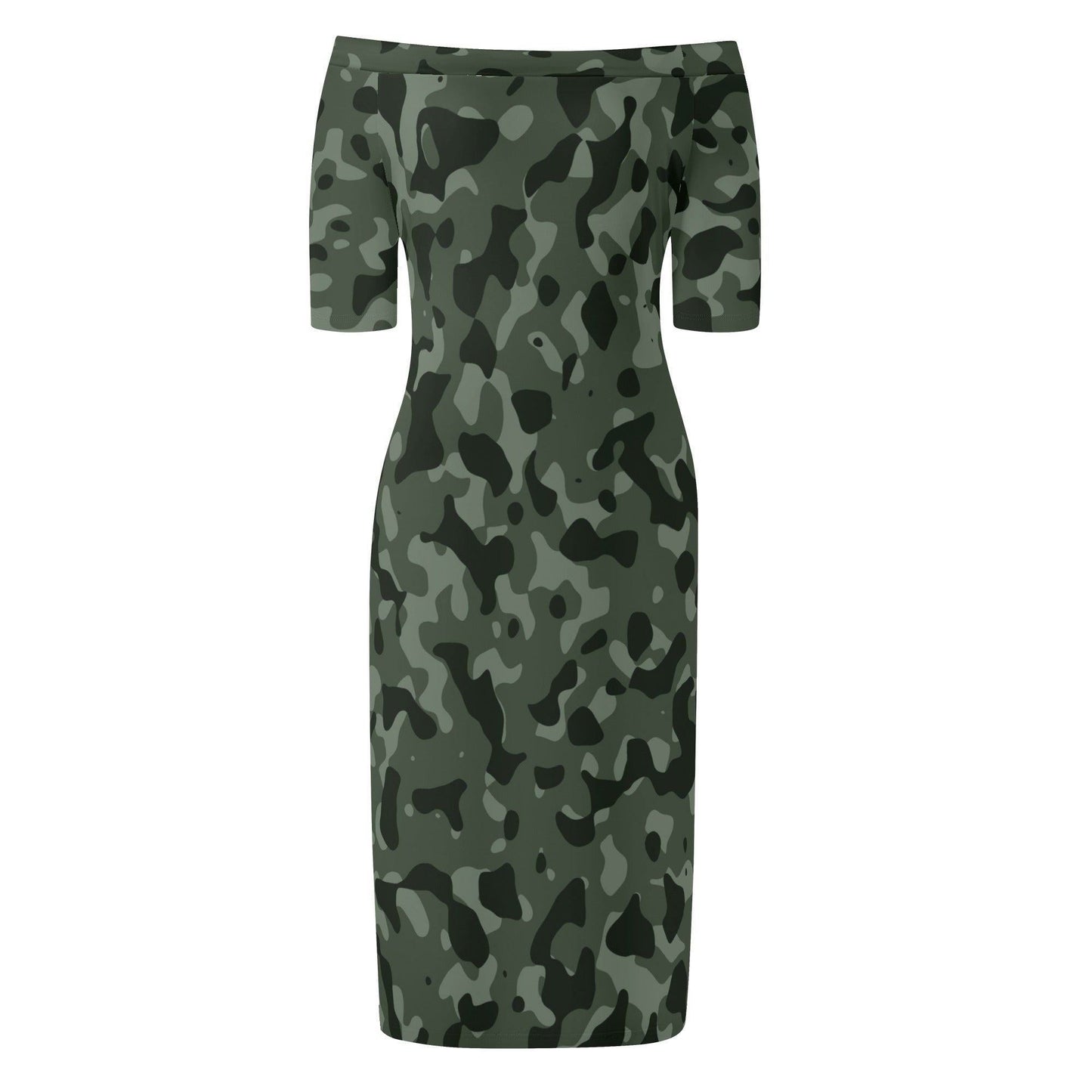 Green Camouflage Off-Shoulder-Kleid -- Green Camouflage Off-Shoulder-Kleid - undefined Off-Shoulder-Kleid | JLR Design
