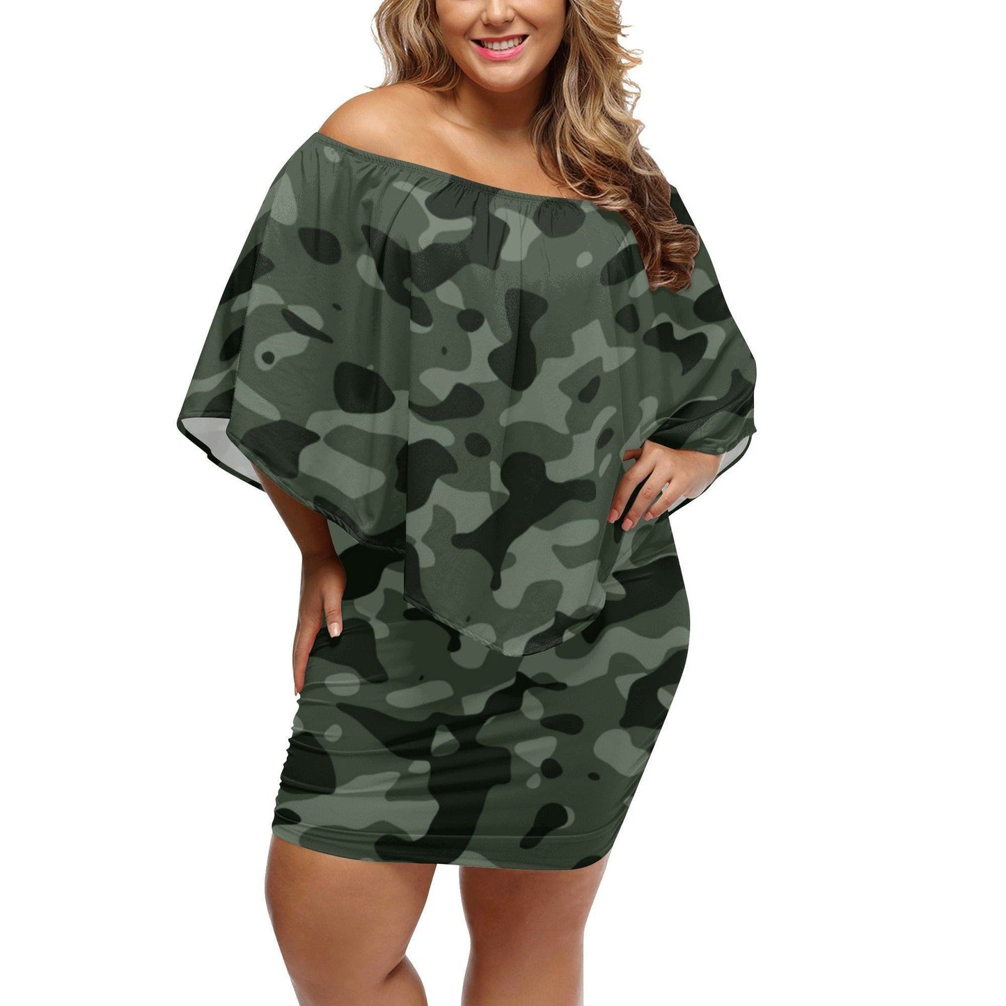 Green Camouflage schulterfreies Schlauchkleid -- Green Camouflage schulterfreies Schlauchkleid - undefined Schlauchkleid | JLR Design