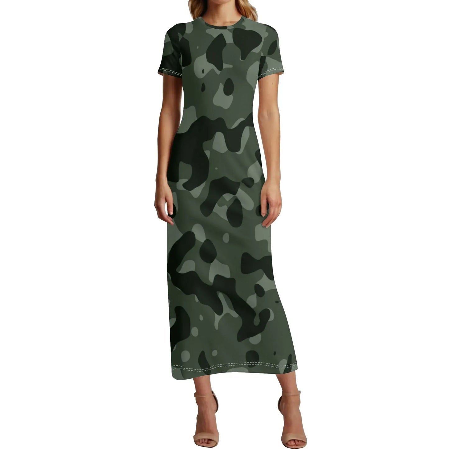 green-camouflage-short-sleeve-long-dress-long-dress-jlr-design-77729 - JLR Design