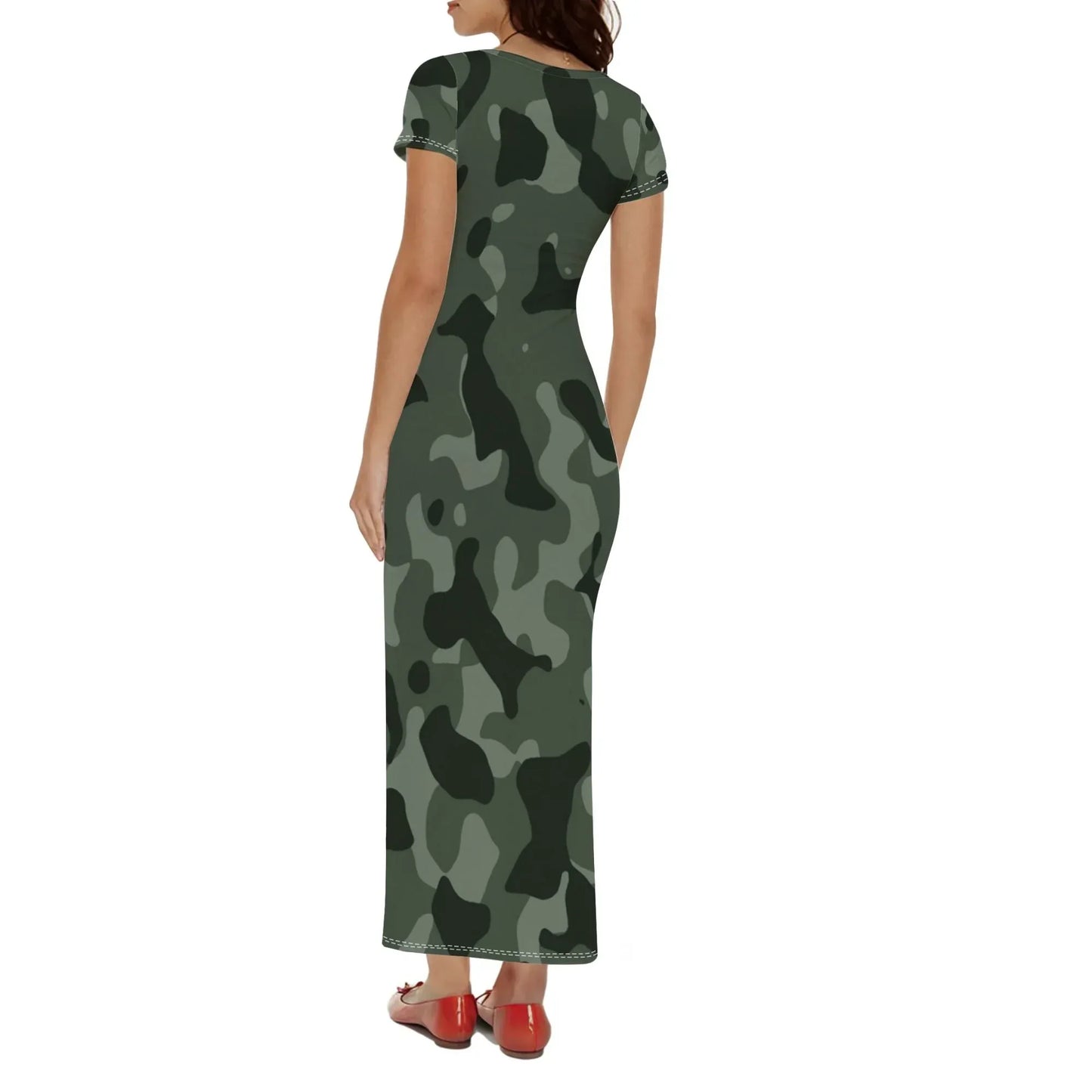 green-camouflage-short-sleeve-long-dress-long-dress-jlr-design-93726 - JLR Design