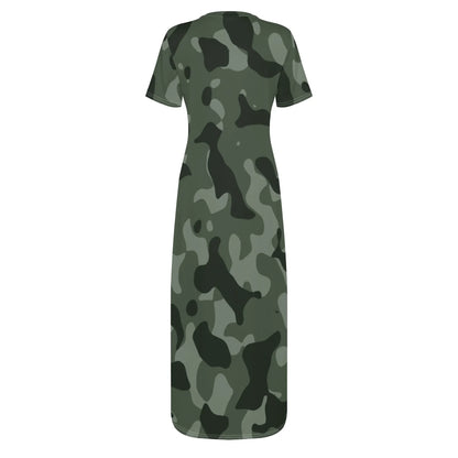 green-camouflage-short-sleeve-long-dress-long-dress-jlr-design-76185 - JLR Design