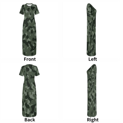 green-camouflage-short-sleeve-long-dress-long-dress-jlr-design-32117 - JLR Design