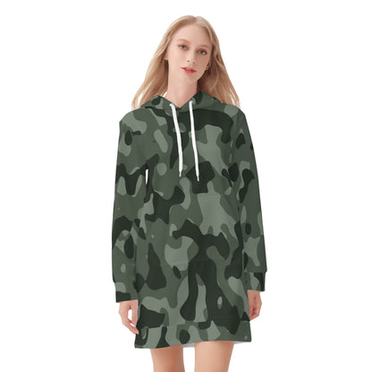 Green Camouflage Velvet Hoodie Dress Hoodiekleid JLR Design