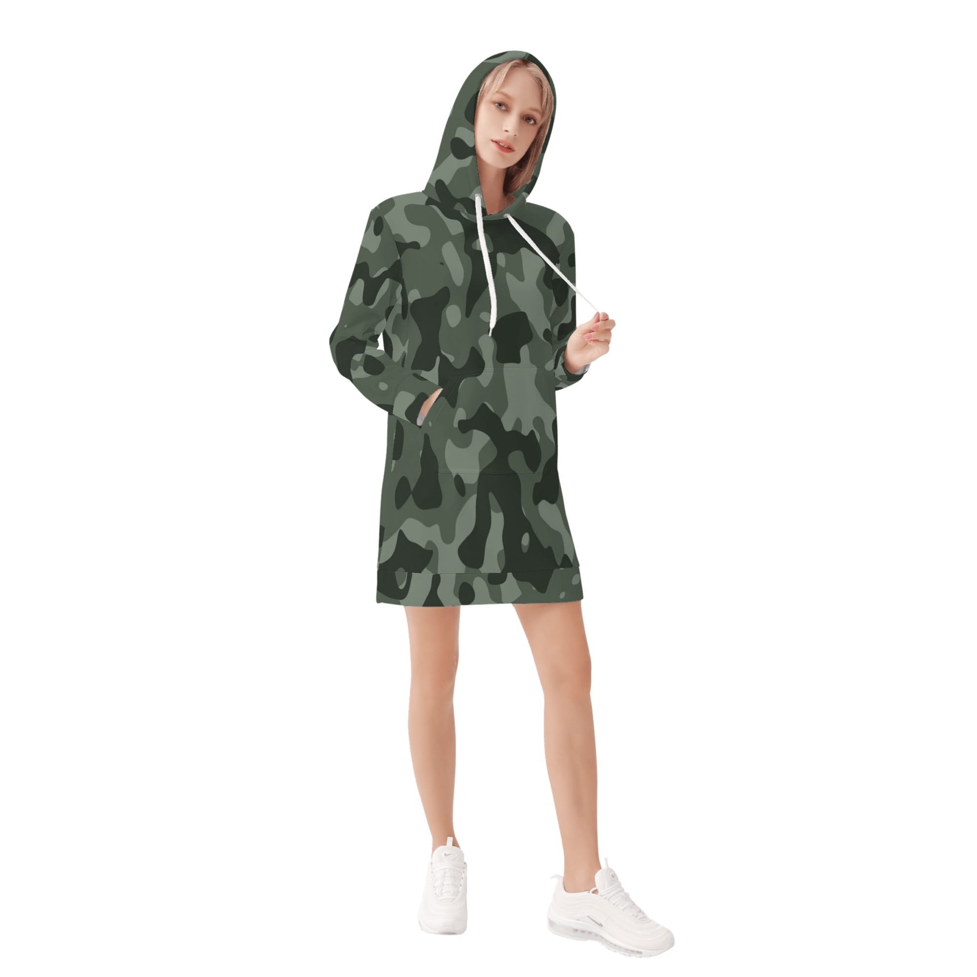 Green Camouflage Velvet Hoodie Dress Hoodiekleid JLR Design