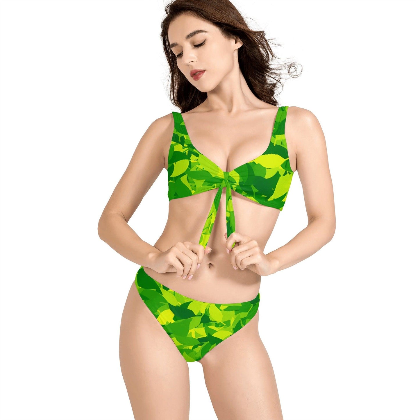 Green Leaf Bikini Badeanzug mit Schleife Bikini mit Schleife 57.99 Bikini, Green, Leaf, Schleife JLR Design
