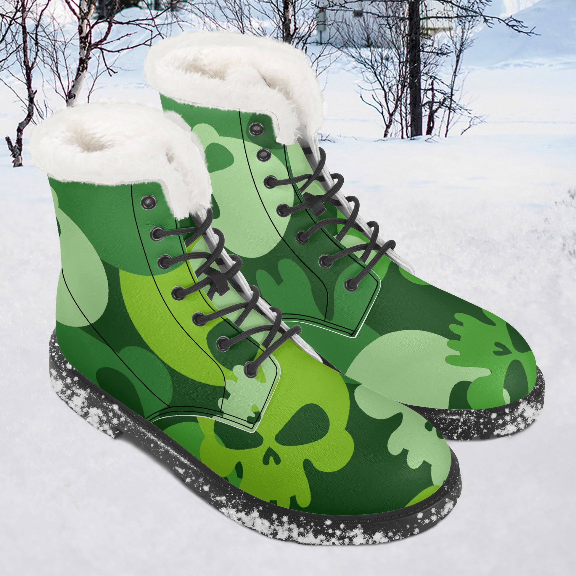 Green Skull Faux Fur Leder Boots Boots JLR Design