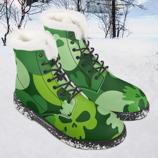 Green Skull Faux Fur Leder Boots Boots JLR Design