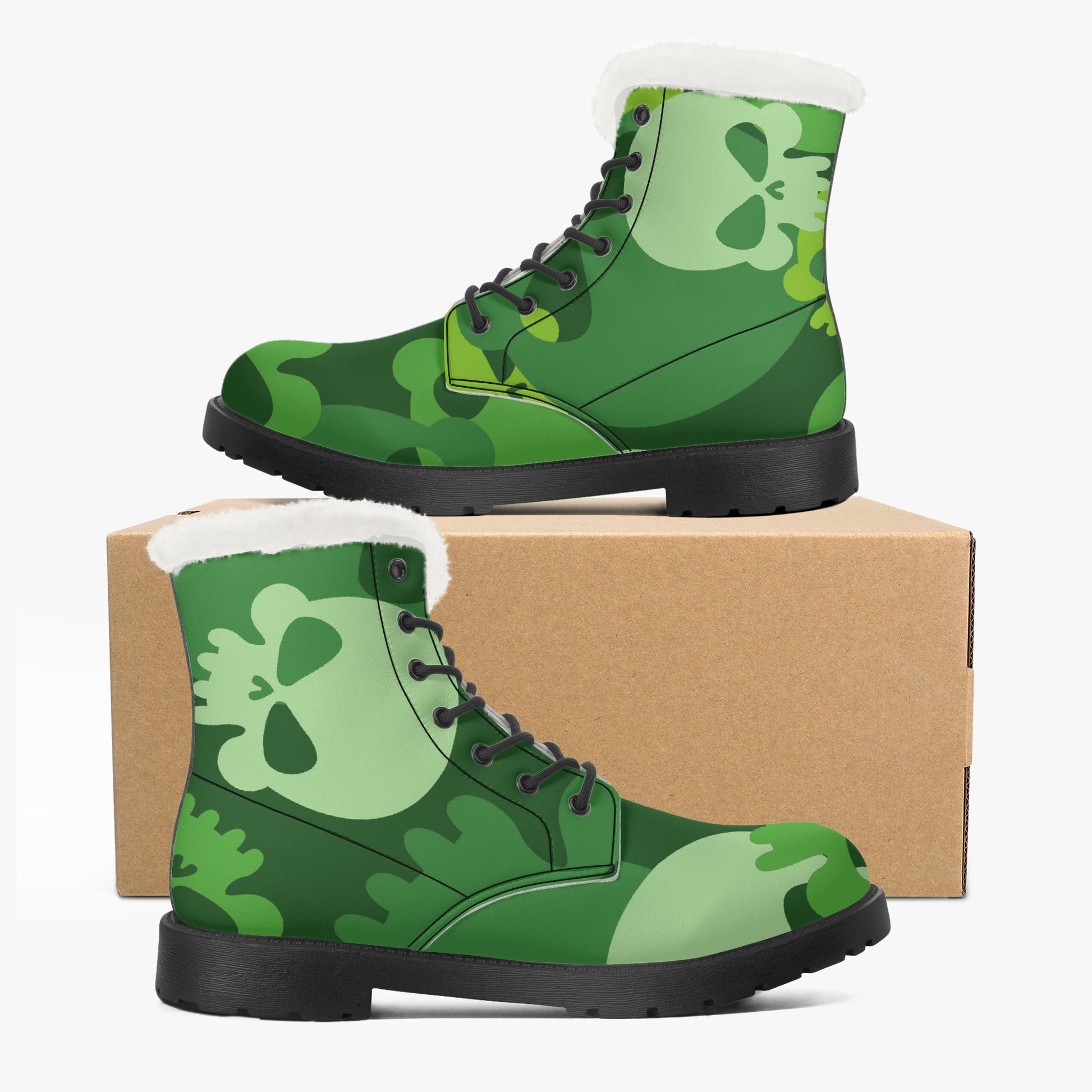 Green Skull Faux Fur Leder Boots Boots JLR Design