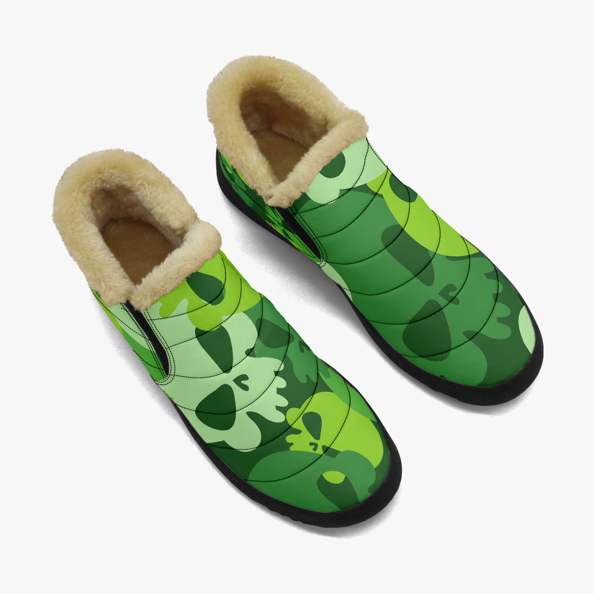 Green Skull Faux Fur Slipper Slipper JLR Design