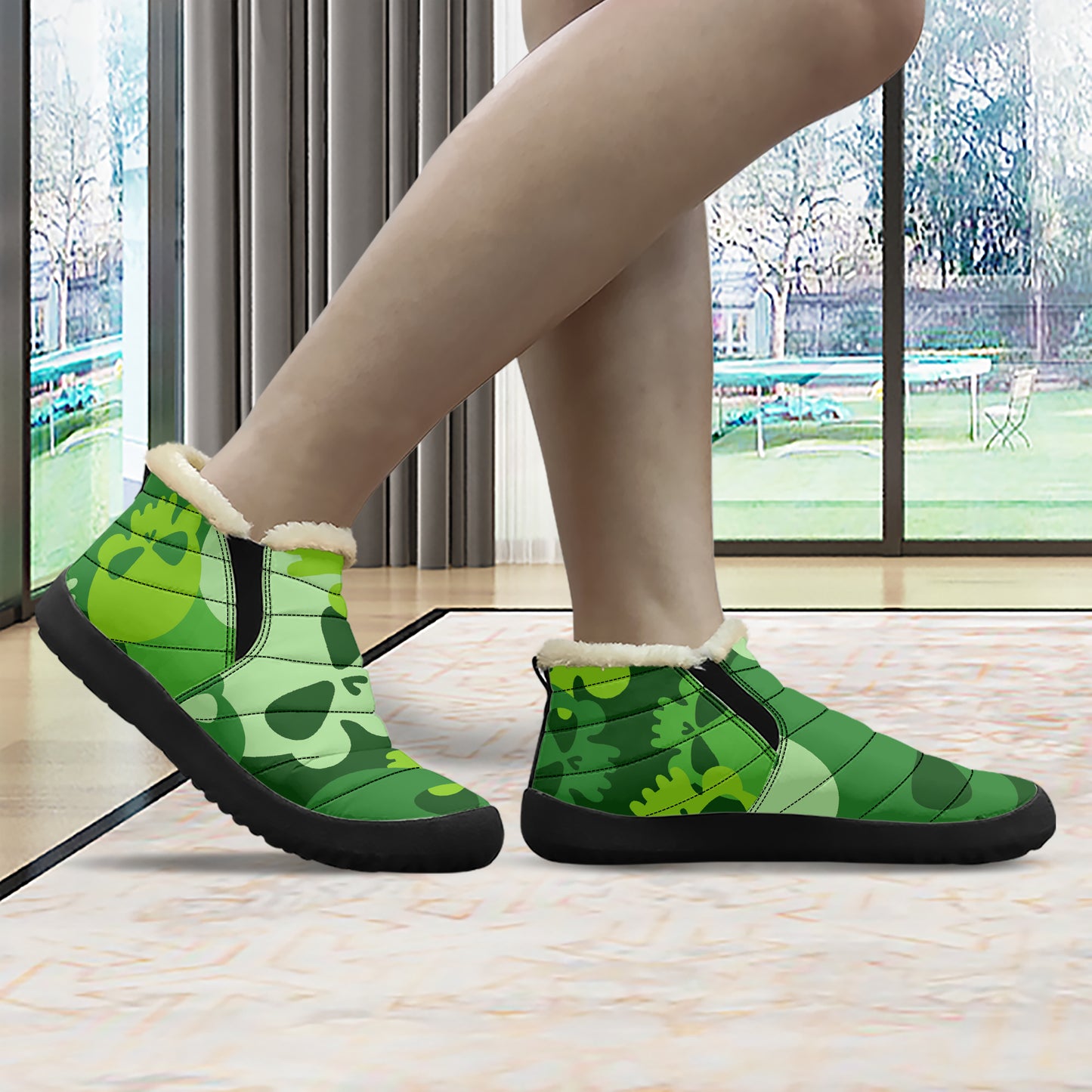 Green Skull Faux Fur Slipper Slipper JLR Design