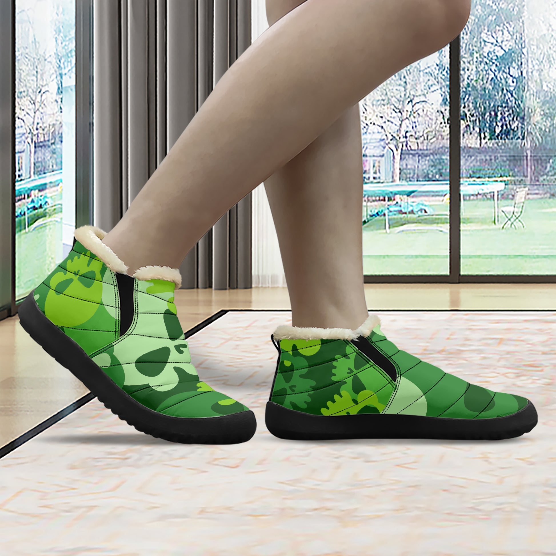 Green Skull Faux Fur Slipper Slipper JLR Design