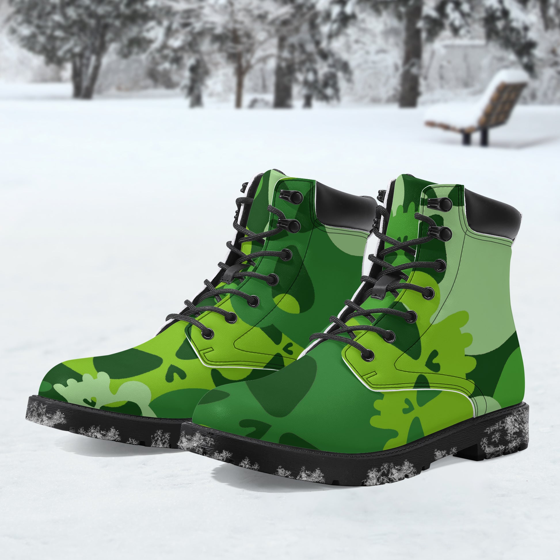 Green Skull Leder Boots | Stylische und Warme Winterstiefel Boots JLR Design