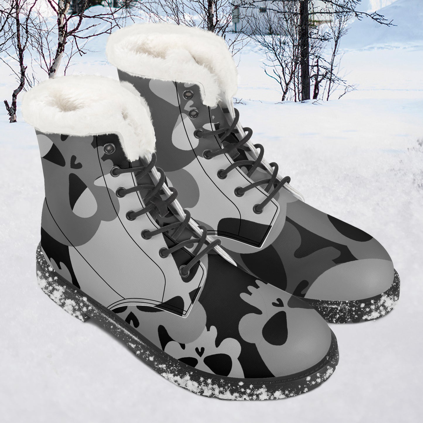 Grey Skull Faux Fur Leder Boots Boots JLR Design