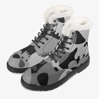 Grey Skull Faux Fur Leder Boots Boots JLR Design