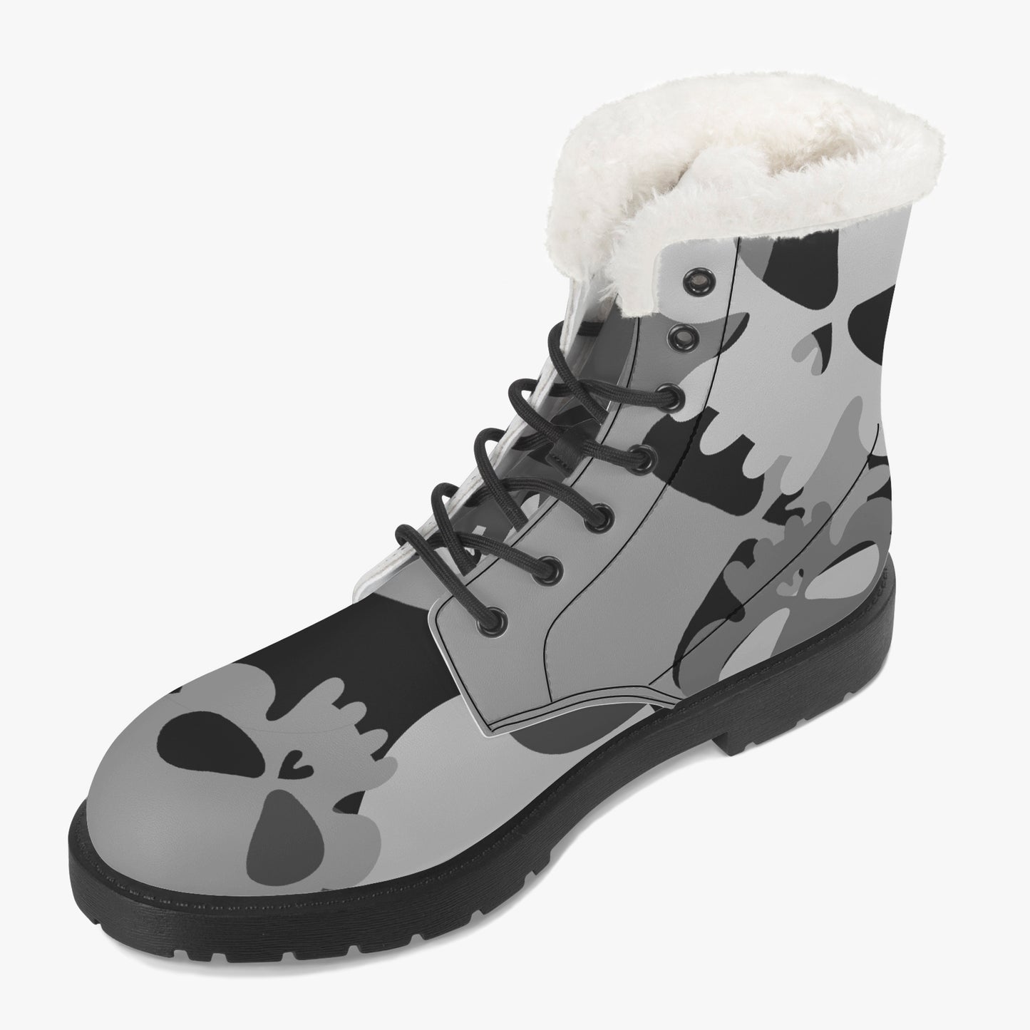 Grey Skull Faux Fur Leder Boots Boots JLR Design