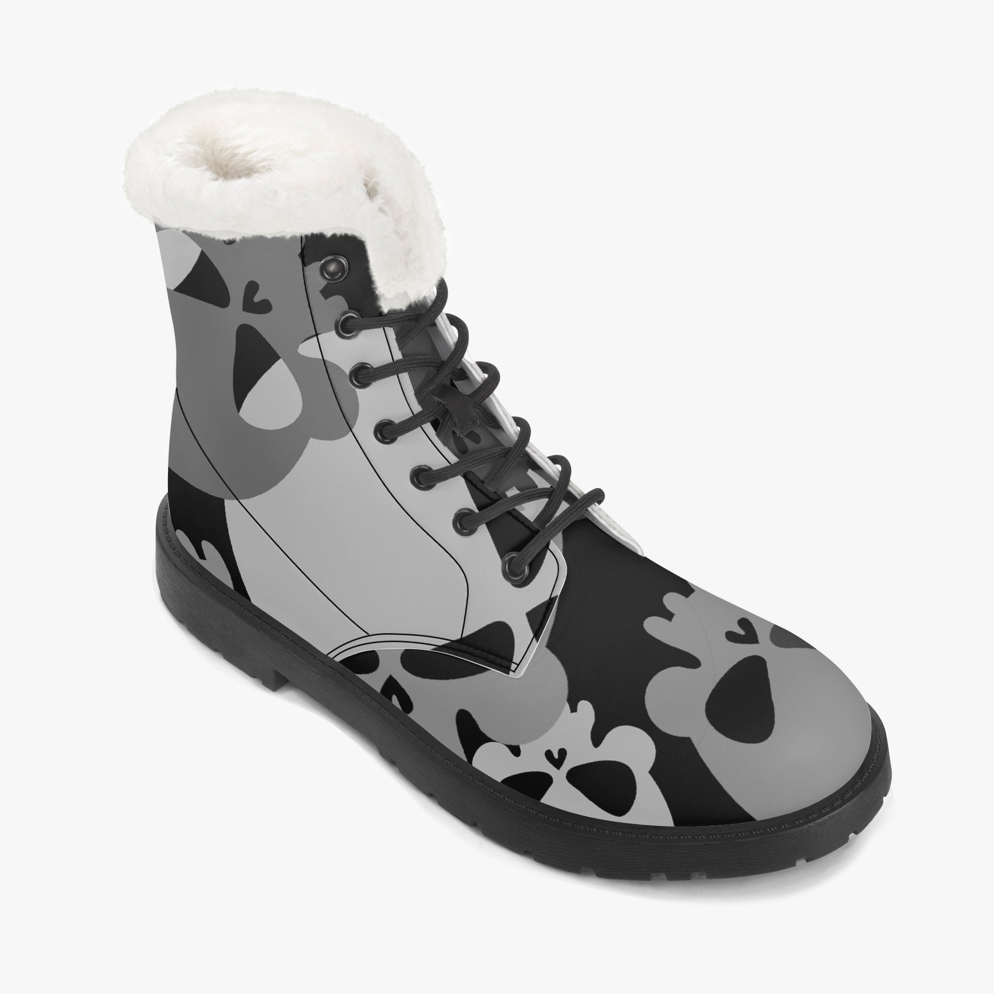 Grey Skull Faux Fur Leder Boots Boots JLR Design